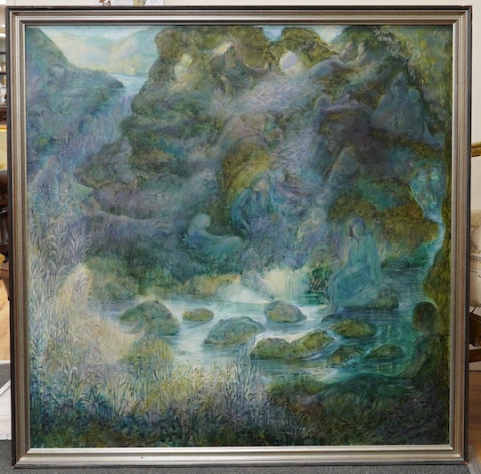 Mary Goward (Contemporary), oil on board, Dartmoor Rocks, 90 x 90cm. Condition - good